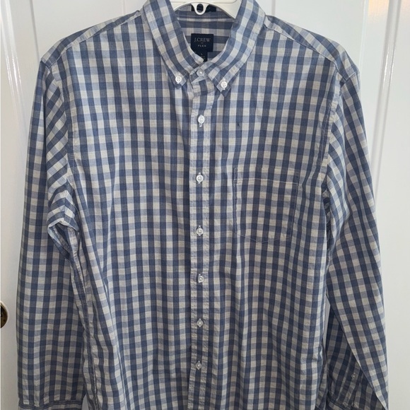 J.Crew Flex Slim Fit Button-Down Shirt Men’s L Blue White Gingham Check Cotton - Picture 1 of 4
